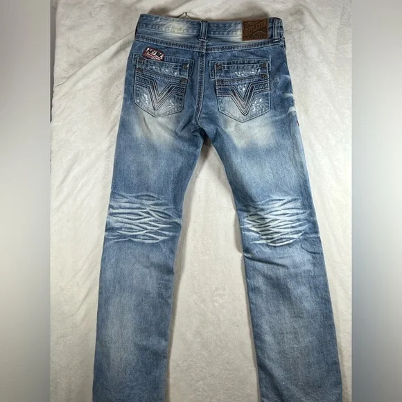 INSANE Y2K Affliction Black Premium BLAKE 34 Long Patch Distressed Jeans AC/DC - Picture 11 of 16